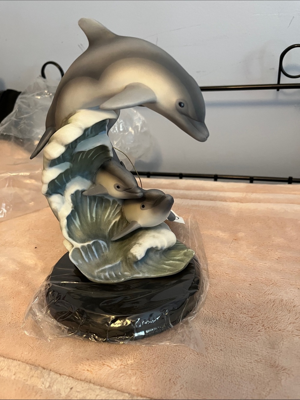 Homco Gray and Green Dolphin Trio Sculpture